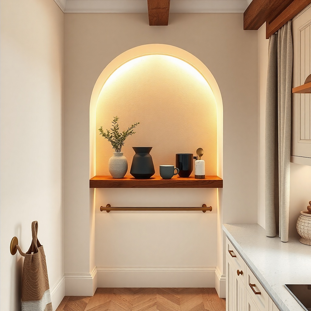 Kitchen shelf with a coffee accessories tray and one colorful mug