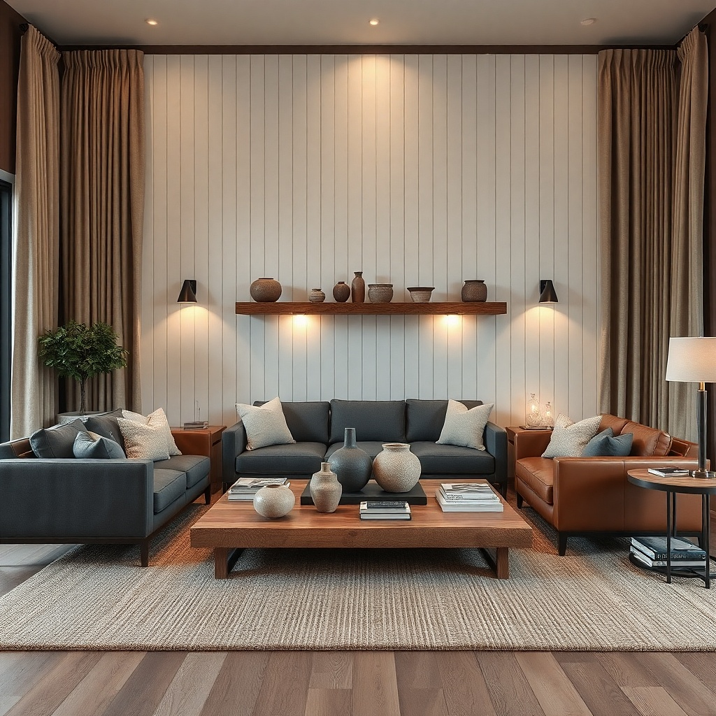 Two vertical textured panels with neutral tone design on a wall