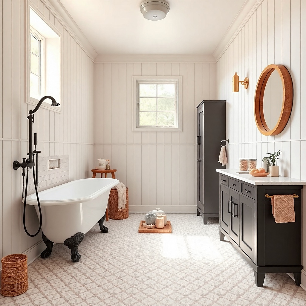 Clawfoot tub with handheld shower and clear spritz guard curtain