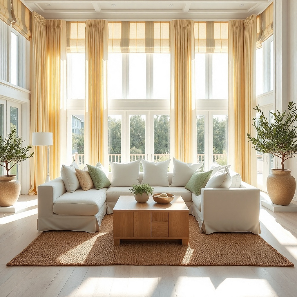 Short yellow cafe curtains on a small living room window