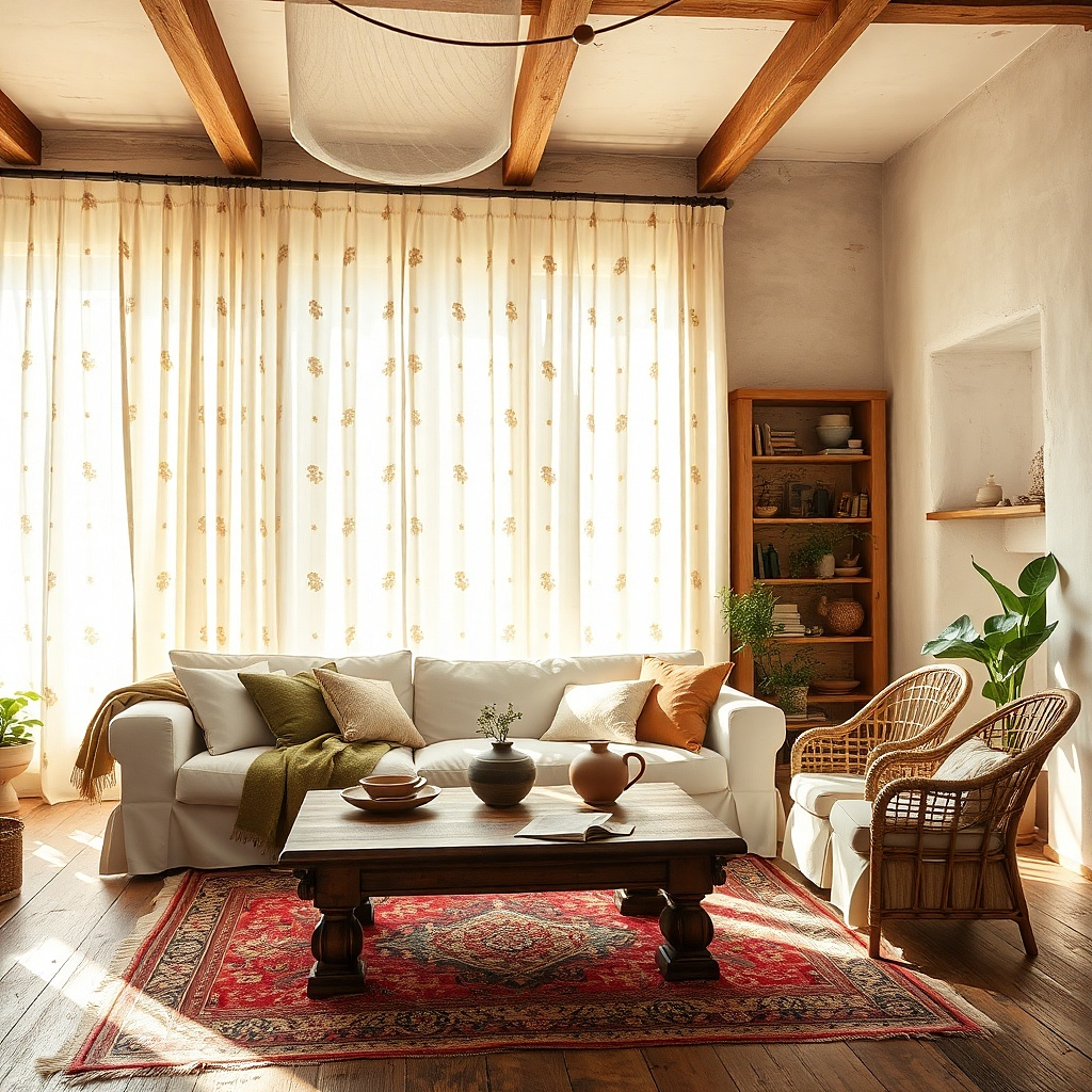 White to yellow ombre curtains in a sunny living room